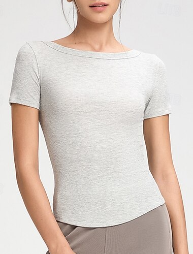  Women's Yoga T-shirt Stretchy Breathable Short Sleeve Sports Solid Color Top For Pilates Running Yoga Activewear