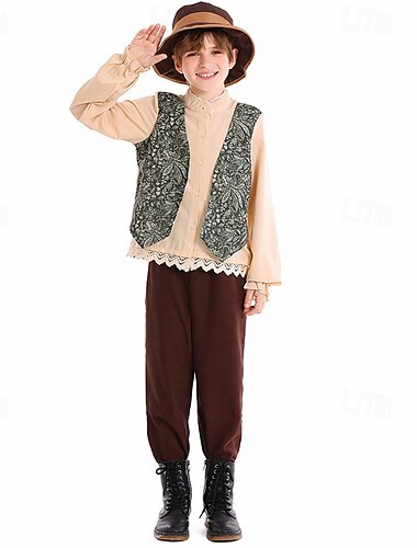  おとぎ話 村の少年 開拓 コスプレ衣装 セット ストーリーブックの登場人物 コスプレ 映画コスプレ for 男の子 子供用 ハロウィーン カーニバル 世界本の日 性能 教育的なドレスアップ 学校行事のドレスアップ