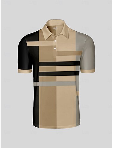  Męskie Koszulka polo Khaki Krótki rękaw Top Strój golfowy Ubrania Stroje Noś odzież