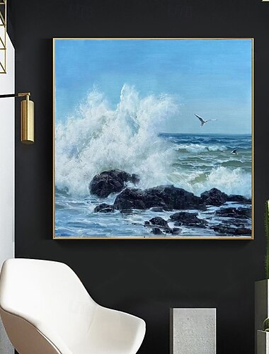  Pictură în ulei lucrată manual pe pânză, decorațiune de perete, stil modern, valuri de mare, peisaj de recif, pentru decor de casă, pictură laminată fără ramă, neîntinsă