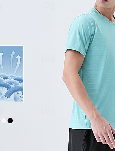  Herre Sport-T-shirt Kortærmet Rund hals Toppe Udendørs Hurtigtørrende Svedreducerende lugtdæmpende Åndbart Nylon Sort Hvid Blå Fiskeri Tennis Løb