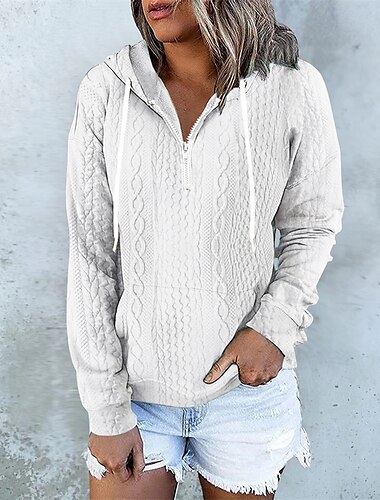  Femmes Sweat à capuche Uni Streetwear Occasionnel Confortable manche longue À capuche Hauts Réguliers Rue Fête Sortir Imprimé Quart de zip Noir Blanche Bleu Automne