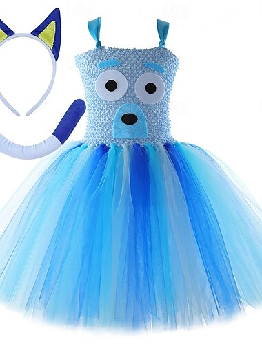  Cane blu Bingo Vestito Abiti Tutu Film d'avventura Cosplay di film for Ragazze Bambini Halloween Carnevale Giornata mondiale del libro Performance Vestirsi in modo educativo Vestiti per eventi