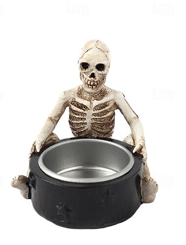  Decorazione in resina per Halloween, portacandele a forma di teschio di strega, ornamento spettrale da tavolo per feste, decorazioni per la casa, artigianato in resina in stile gotico, esposizione di una casa stregata di Halloween.