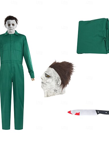  Michael myers Karneval Maske Kostüm Overall Halloween Horror Gruseliges Kostüm Erwachsene Herren Halloween Karneval Leistung Party Einfaches Karnevalskostüm Verkleiden