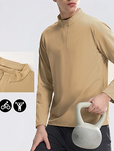  Herre Kvart lynlås sweatshirt Performance skjorte Langærmet Høj krave Toppe Udendørs Hurtigtørrende Svedreducerende lugtdæmpende Åndbart Polyester Sort Hvid Grøn Fiskeri Tennis Løb
