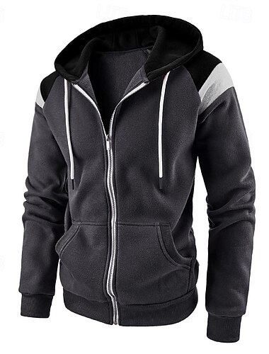  Per uomo Felpa con cappuccio Felpa con cappuccio a zip intera Nero Rosso Blu marino Cachi Grigio scuro Con Cappuccio Blocco di colori Patchwork Tasca Coulisse Sport & Outdoor Quotidiano Ferie