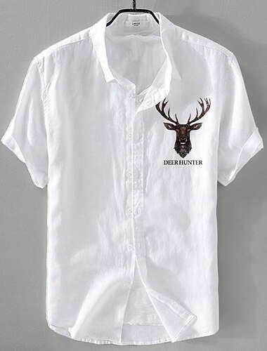  Herre Linskjorte Uformell skjorte Skjorte i bomullslin Skjorte med knapper Dyremønstret Feriereise Dagligdagstøy Hvit Mørk Marineblå Himmelblå Kakifarget Kortermet Knaphul Alle årstider Klær Spenne