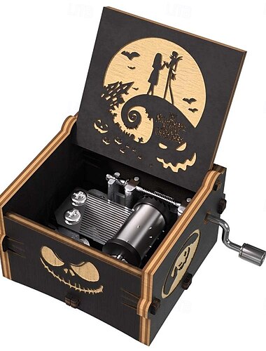  Spieluhr mit Gravur, Mini-Spieluhr aus Holz, Geschenkmelodie „This is Halloween“, Heimdekoration für Halloween, Valentinstag, Weihnachten, Jungen und Mädchen