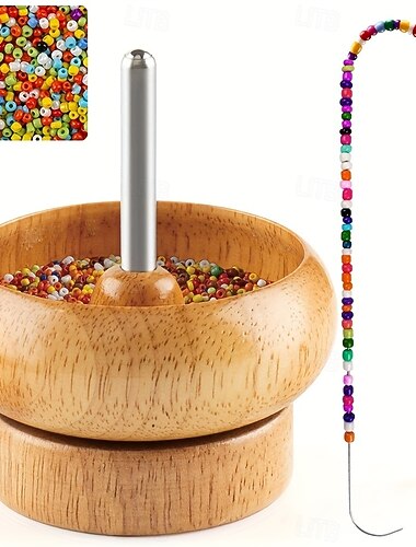  müheloser Holzperlenspinner für die Herstellung von DIY-Schmuck, handgefertigter Holzarmbandspinner mit Metallperlennadel, perfekt zum Erstellen von bunten Samen &Armbänder aus Tonperlen
