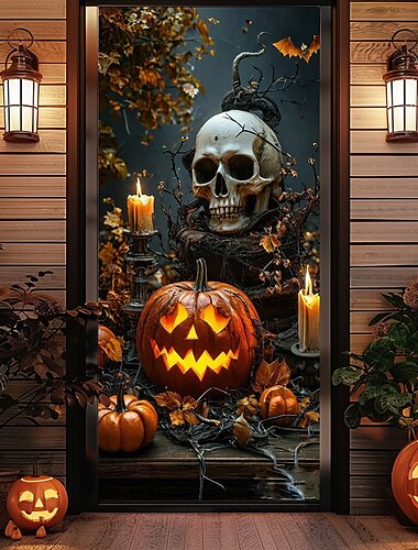  Helloween Ajtóbútorok Ajtó Csontváz Tök Gobelin Ajtófüggöny Díszítés Háttér Ajtó Zászló Elülső Ajtó Gazdasági Ünnepi Parti Belső Kültéri Dekorációs Kellékek