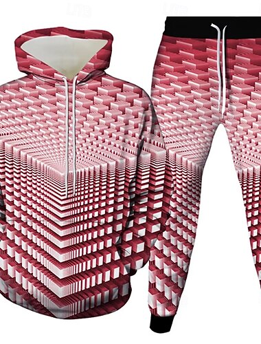 Herren Geometrisch Optische Täuschung 2St 3D Sweatshirt-Sets Trainingsanzug Kapuzensweatshirt Langarm Lange Hosen Mit Kapuze Alltagstauglich Athleisure 3D-Druck Frühling Herbst Winter Gelb Grün Rote   Herren Geometrisch Optische Täuschung 2St 3D Sweatshirt-Sets Trainingsanzug Kapuzensweatshirt Langarm Lange Hosen Mit Kapuze Alltagstauglich Athleisure 3D-Druck Frühling Herbst Winter Gelb Grün Rote