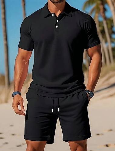  Per uomo Maglia da golf Polo da Golf Lavoro Casuale Bavero Manica Corta Essenziale Moderno Semplice 2 Pezzi Bottoni Estate Primavera Vestibilità regolare Nero Rosso Arancione Azzurro chiaro Grigio