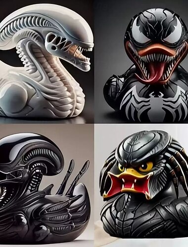  sci-fi szörnykacsa figurakészlet, gótikus földönkívüli lény gyantás kacsa szobrok, fantasy horror kacsa dekoráció polcra, asztalra vagy halloweeni kiállításra