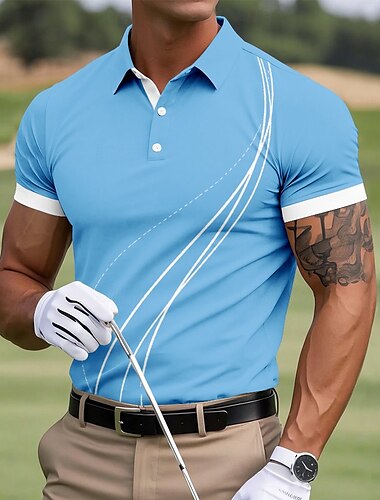  Herr Golf Linje Polo Sport pikétröjor Kortärmad Polotröjor Skjortor med krage Sportkläder Ledigt Utomhus Fritids- Knappar Sommar Svart Gul Rubinrött