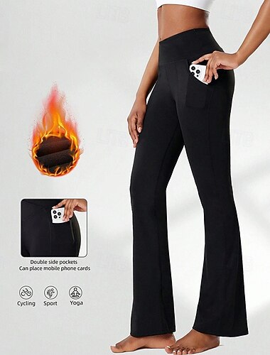  Mulheres Calça larga Leggings de lã para ioga Compressão abdominal Cintura Alta Academia Dança Esportivo Calças Côr Sólida Preto Esportes Roupas Esportivas Ajuste justo
