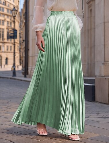 Per donna Gonna Gonna Lunga Moda Lungo Maxi Vita Alta Gonne Tinta unita Arricciato Pieghettato Luccicante Micro-elastico Quotidiano Ferie Verde mela Aalbicocca Rosso bordeaux Rosa viola Primavera