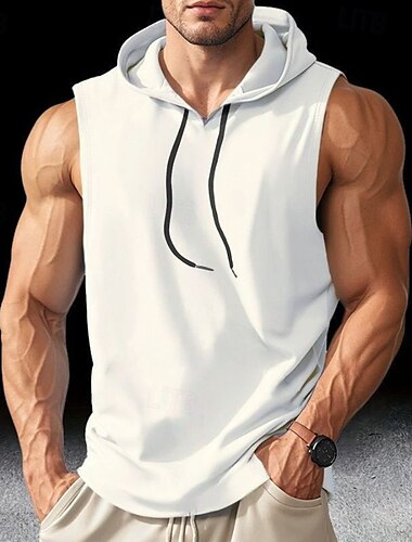  Homens Malha Íntima Top de colete Camiseta Interior camisa sem manga Sem Manga Com Capuz Verão Tecido Moda Designer Básico Clássico Férias Rua Para Noite Preto Branco Azul Top Tee para Homens