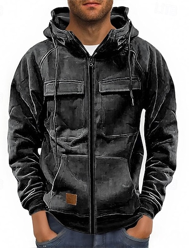  Homens Full Zip Hoodie Moletom com zíper Moletom Tático Preto Vinho Verde Tropa Cáqui Cinzento Escuro Com Capuz Tecido Zip Up Bolsos Desportos e Ar livre Diário Feriado Poliéster Roupa de rua Básico