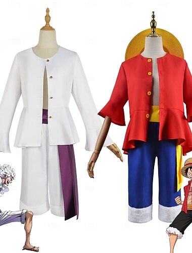  One Piece קוף ד 'לופי אל השמש לופי אנימה מִכְנָסַיִים כובעים תלבושות חליפות קוספליי האלווין (ליל כל הקדושים) קרנבל הצגה עליון מכנסיים חגורה עבור בגדי ריקוד גברים בנים בגדי ריקוד ילדים מבוגרים