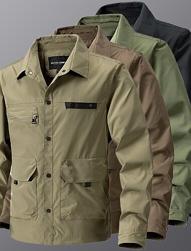  Herren Leichte Jacke Hemdjacke Sport im Freien Lässig Wasserdicht Windjacke Mehrere Taschen Frühling & Herbst Einfarbig Aktiv Lässig Mit Kapuze Regulär Schwarz Grün Khaki Kaffee Jacken