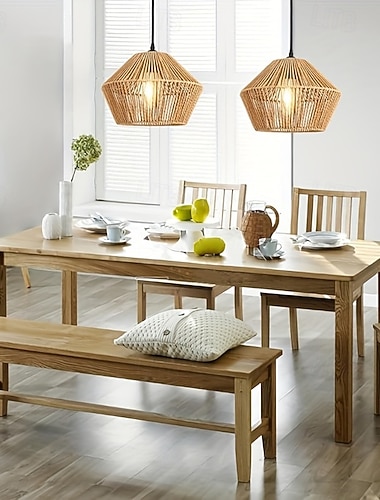  Rattan Hängelampe, Boho Lampe mit Ø 30cm, Rattan Lampenschirm, Vintage E27 Pendelleuchte, geflochten für Decke für Esstisch, Küche, Schlafzimmer, Wohnzimmer