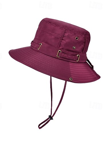  1 gorro de pescador para hombre y mujer, con cordón ajustable, para senderismo, verano, exterior, transpirable, de secado rápido, cómodo, para camping, poliéster, negro, verde militar, burdeos, para