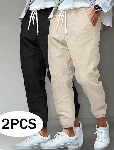  Voor heren Linnen broek Broek Zomerbroek Strandbroeken Vrijetijdsbroek Zak Elastische taille Effen Kleur Comfort Ademend Volledige lengte Buiten Huis Dagelijks Vakantie Klassieke Stijl Licht kaki