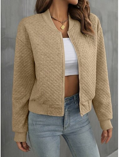  Per donna Giacca Casual Confortevole Traspirante Cerniera completa All'aperto Casual Semplice Casuale Abbigliamento quotidiano Regolare Bavero classico Vestibilità regolare Manica Lunga Capispalla