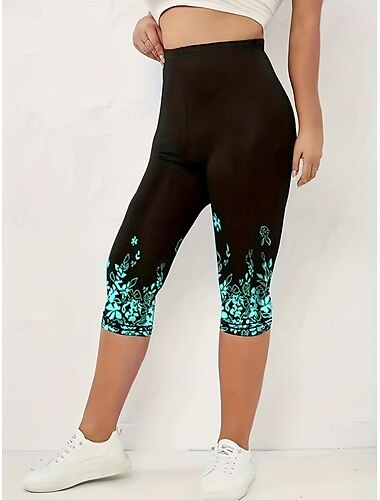  Mulheres Calças Leggings Collants Esportivo Comprimento da panturrilha Natural Floral Imprimir Confortável Butt Lift Compressão abdominal Ioga Casual / Diário Preto Primavera Outono Magro