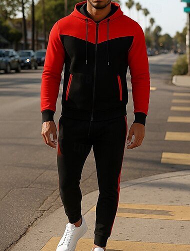  Voor heren Trainingspak Joggingbroeken Sportkleding Lange mouw Winddicht Sportschool Opleiding Hardlopen Sportkleding Sportkleding Kleurenblok Wit Leger Groen Rood