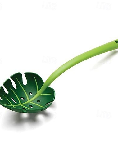  Polonic cu strecurătoare de frunze verzi, lingură cu crestătură cu design de frunze de monstera pentru paste, supă și uz în bucătărie