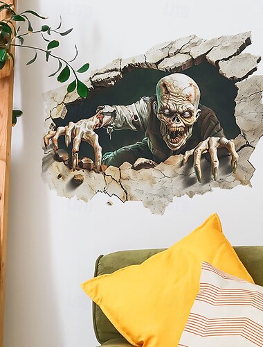  Halloween 3D gebroken muursticker, enge zombie zelfklevende muursticker voor slaapkamer, woonkamer en entree, horror spookhuis decoratie voor thuis