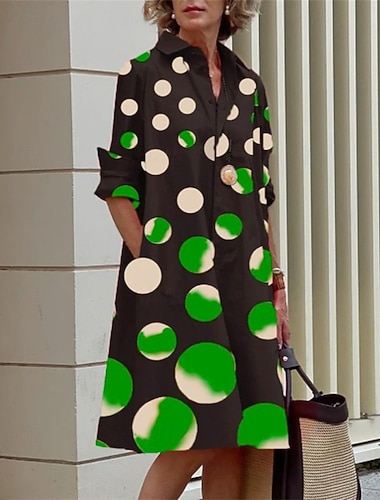  Per donna Abito Midi Abito Camicia Vestito Casual Moda Moderno Quotidiano Spiaggia Weekend Vestibilità regolare Puois Manica Lunga Colletto a Camicia Verde Primavera Autunno