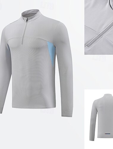  Herre Performance skjorte Sport-T-shirt Langærmet Høj krave Toppe Udendørs Hurtigtørrende Svedreducerende lugtdæmpende Åndbart Polyester Hvid Blå Himmelblå Fiskeri Tennis Atletik