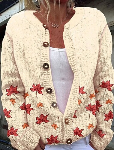  Dam Tröja Kofta Mode Streetwear Dagligen Blommig Ribbad Öppen front Stickat Mönster Långärmad Vanliga toppar Sticka Helgdag Utekväll Helgen Purpur Kaki Höst Vinter