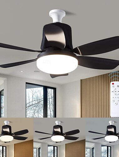  Stropní ventilátor s osvětlením, stmívatelná LED žárovka, 3 barvy 3000K-6500K, 1550 lumenů, malý stropní ventilátor k zašroubování do ložnice, obývacího pokoje, kuchyně, garáže