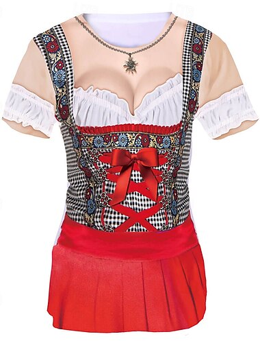  Oktoberfest Estampa Dirndl Japonesa/Curta Bávaro Munique Alemão Arte Gráfica Para Mulheres Adulto Carnaval Cerveja Oktoberfest Impressão 3D Festa Casual / Diário