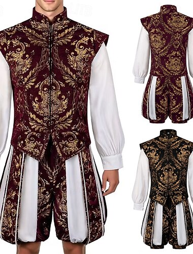  Trajes medievais renascentistas nobres masculinos, traje ren faire, traje adulto nobre, cosplay, traje de halloween, carnaval, performance, palco, vestir-se