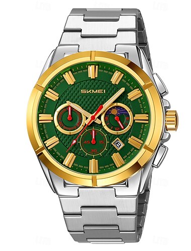  SKMEI Hommes Montre à quartz Mode Affaires Montre-bracelet Phase de Lune Lumineux Chronomètre Calendrier Acier Suivre