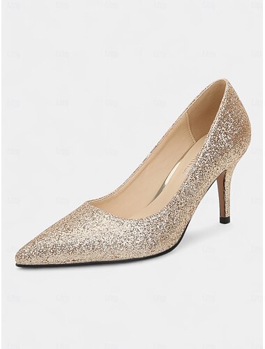  décolleté a punta con glitter dorati da donna - tacchi alti a spillo scintillanti per feste notturne e look glamour serali