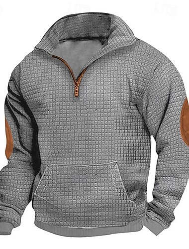  Pánské Waffle mikina Mikina Černá Námořnická modř Khaki Tmavě šedá Šedá Stojáček Bez vzoru Zapni Přední kapsa Sporty a outdoor Ležérní Denní Šik ven Chladný Sportovní oblečení Jaro & podzim Oblečení