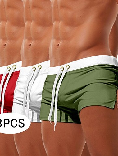  Pánské plavecké šortky s kapsou na zip, 3 ks, elastický pas, stahovací šňůrka, kapsa, jednobarevné, rychleschnoucí, prodyšné, krátké, ležérní, denní, plážové, módní, klasický styl, černé,