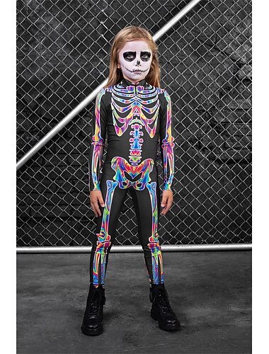  Skelet Halloween Bodysuit Kattedragt til hele kroppen Skræmmende kostume Børne Voksne Herre Dame Drenge Halloween Karneval De dødes dag Ydeevne Fest Natklub Nemme Halloween kostumer Klæd dig ud