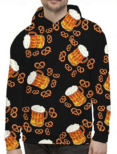  Oktoberfest Birra Pretzel Felpa con cappuccio Maglione bavarese Monaco Tedesco Grafico Per Per uomo Adulti Carnevale Birra Oktoberfest Stampa 3D Feste Casual Quotidiano