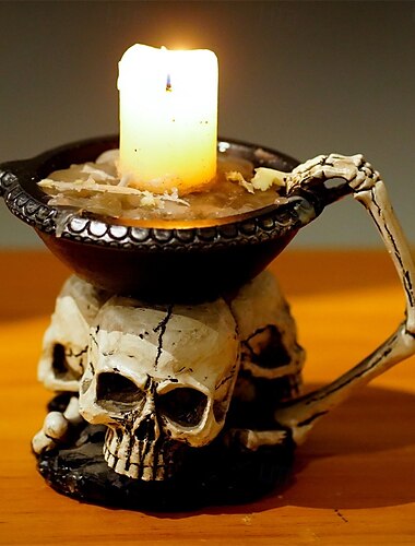  Vassoio portacandele a forma di teschio per statua di Halloween, spettrale, da tavolo, per ingresso, decorazione in resina gotica, decorazione a tema Halloween, accessorio per casa stregata o festa.