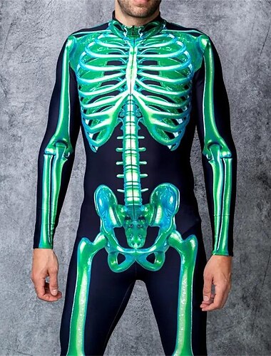  Skelet Halloween Bodysuit Kattedragt til hele kroppen Skræmmende kostume Børne Voksne Herre Dame Drenge Halloween Karneval De dødes dag Ydeevne Fest Natklub Nemme Halloween kostumer Klæd dig ud
