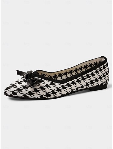  damesko med hundetannmønsterstrikking og spiss tå – elegante slip-on-loafers med sløyfedetaljer for hverdagsbruk, kontor og helgebruk