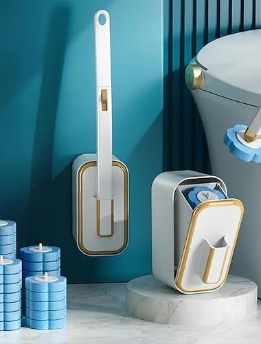  Veggmontert innovativt toalettbørstesett med 36 deler reservehode langt håndtak engangs baderomsrens hengende toalettskrubb hygienisk rengjøringsbørste for toalett og hjem