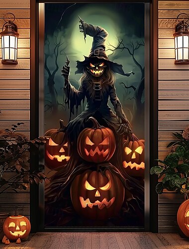  Halloween Ajtóburkolatok Ajtó Gobelin Tök Madárijesztő Ajtó Függöny Dekoráció Háttér Ajtó Üzenet a Bejárati Ajtóhoz Földszintes Ünnepi Parti Belső Külső Dekorációs Kellékek